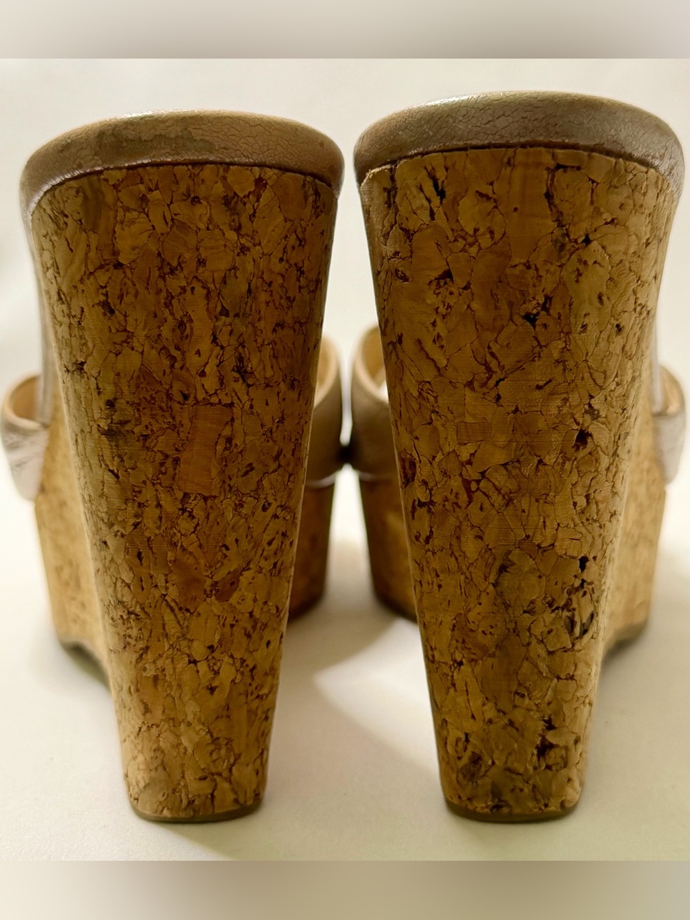 Jimmy Choo Metallic Rose Gold Leather Cork Wedge Sandals Size 38.5 - Picture 10 of 13